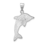 Sterling Silver Rhodium-plated Polished Created Blue Opal Dolphin Pendant - Image 3