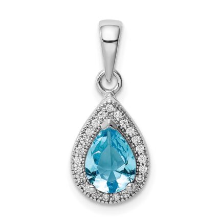 Sterling Silver Rhod Plated Blue and Clear CZ Pendant
