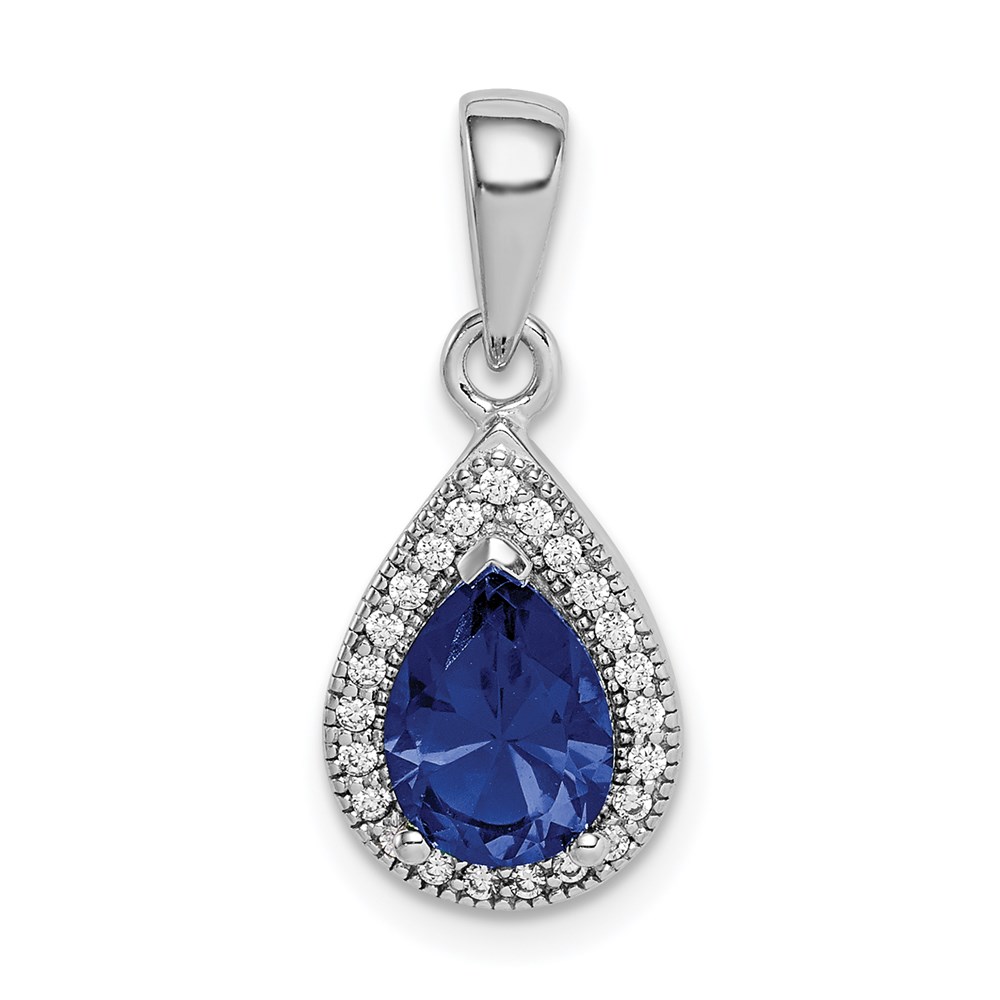 QP5247SEP.jpg Sterling Silver Rhodium Plated Blue and Clear CZ Pendant - Image 1