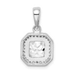 Sterling Silver Rhodium Plated Clear CZ and Square Clear CZ Pendant - Image 3