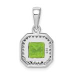 Sterling Silver Rhodium Plated Clear CZ and Square Green CZ Pendant - Image 3