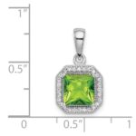 Sterling Silver Rhodium Plated Clear CZ and Square Green CZ Pendant - Image 4
