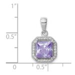 Sterling Silver Rhodium Plated Clear CZ and Square Light Purple CZ Pendant - Image 4