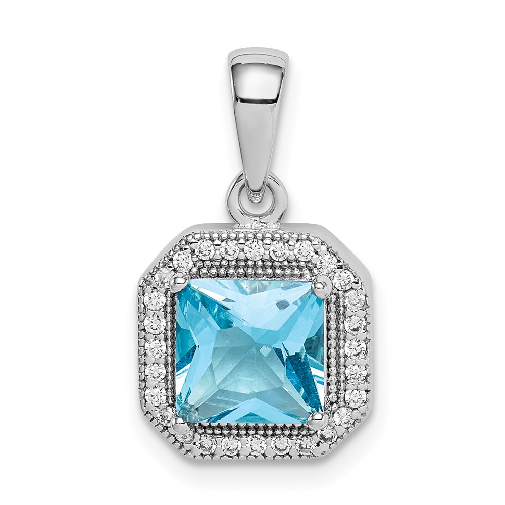 QP5265MAR.jpg Sterling Silver Rhodium Plated Clear CZ and Square Blue CZ Pendant - Image 1