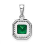 Sterling Silver Rhodium Plated Clear CZ and Square Green CZ Pendant - Image 3