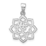 Sterling Silver Rhodium-plated Lotus w/Om Center Pendant - Image 3