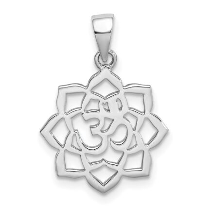 Sterling Silver Rhodium-plated Lotus w/Om Center Pendant