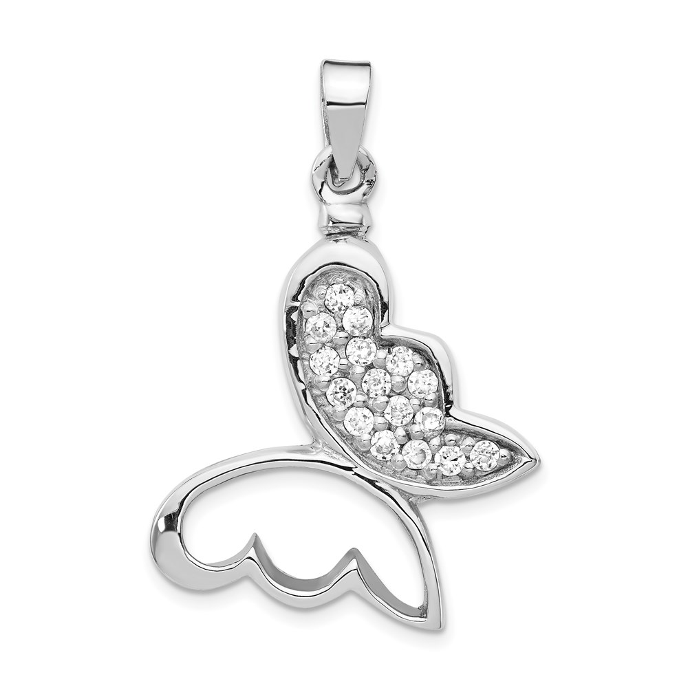 QP5311.jpg Sterling Silver Rhodium-plated Butterfly CZ Ash Holder Pendant - Image 1