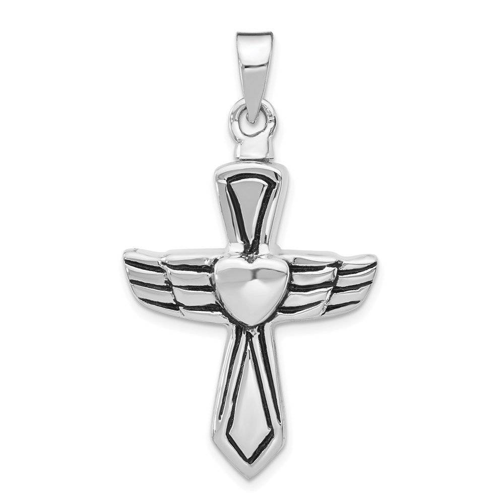 QP5327.jpg Sterling Silver Rhodium-plated Antiqued Cross w/Heart Ash HolderPenda - Image 1