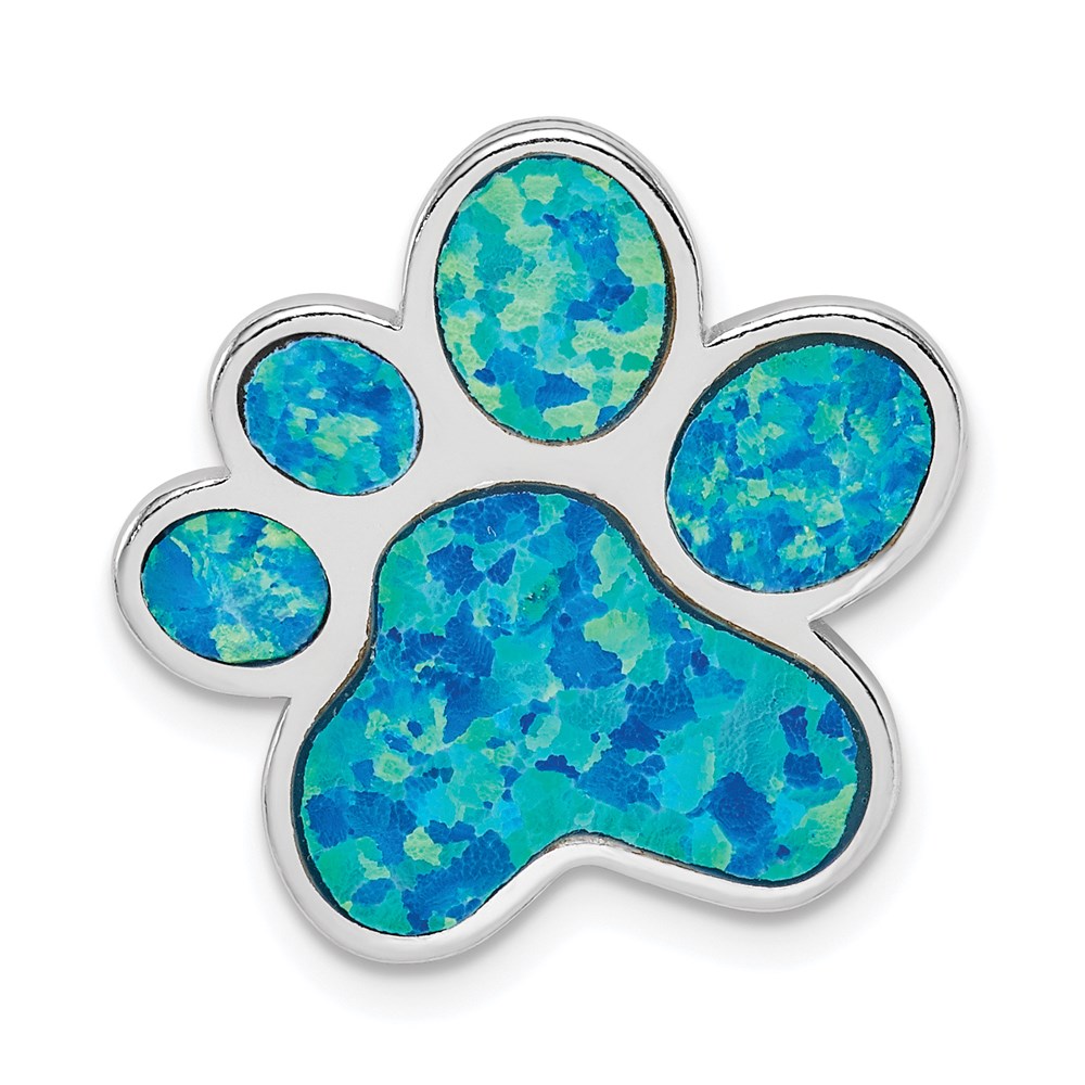 QP5336.jpg Sterling Silver Rhodium-plated Created Opal Inlay Paw Print Chain Slide - Image 1