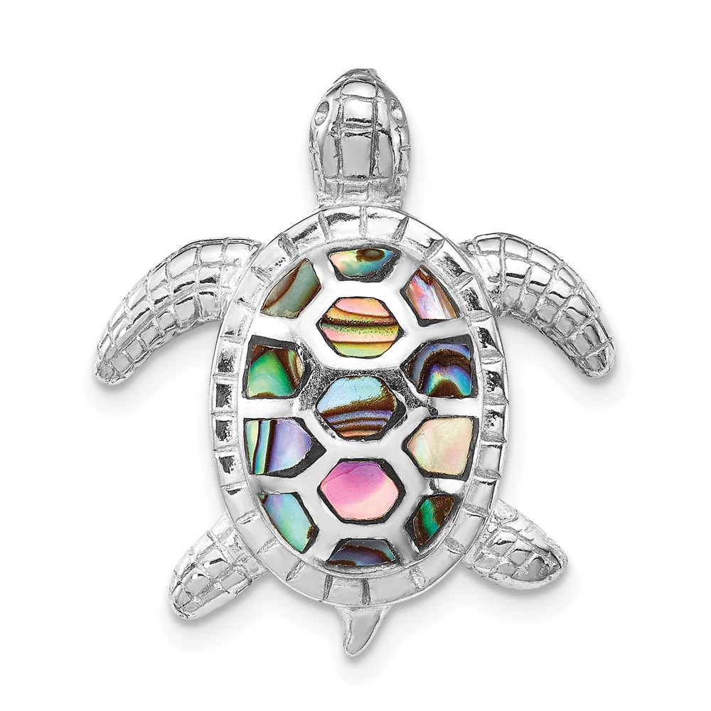 QP5372.jpg Sterling Silver Rhodium-plated Abalone Textured Turtle Slide - Image 1