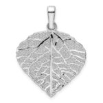 Sterling Silver Rhodium-plated Polished & D/C Small Leaf Pendant