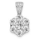 Sterling Silver Polished Rhodium-plated CZ Flower Pendant