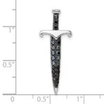 Sterling Silver Black/White Rhodium-plated Black CZ Sword Pendant - Image 3