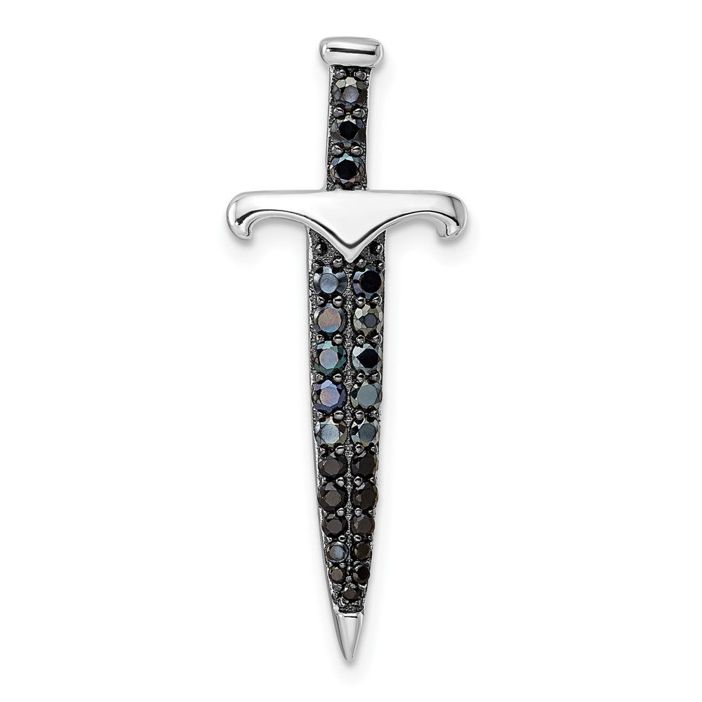 QP5460.jpg Sterling Silver Black/White Rhodium-plated Black CZ Sword Pendant - Image 1