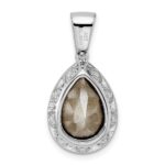 Sterling Silver Rhodium-plated CZ & Dk Purple Crystal Pendant - Image 4