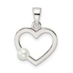 Sterling Silver Polished Imitation Pearl Heart Pendant