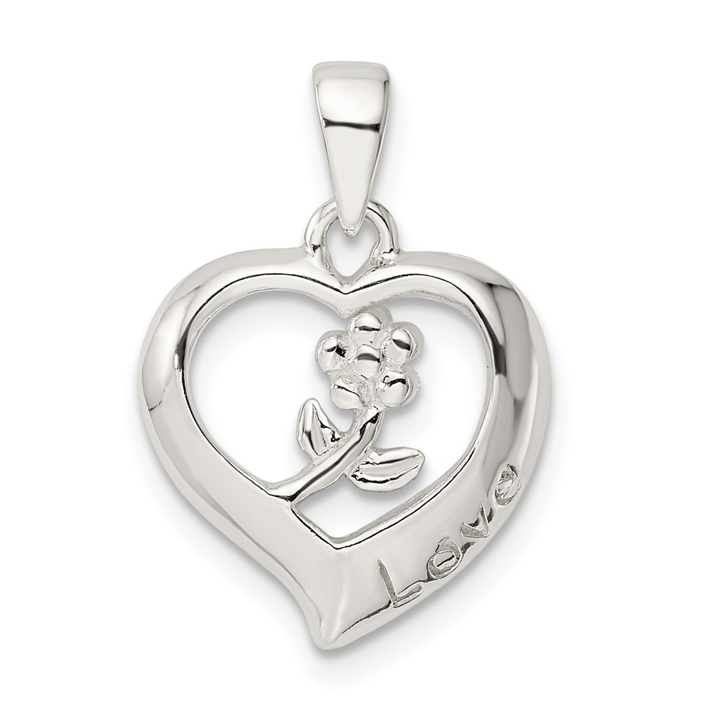 QP5499.jpg Sterling Silver Love Heart w/Flower Pendant - Image 1