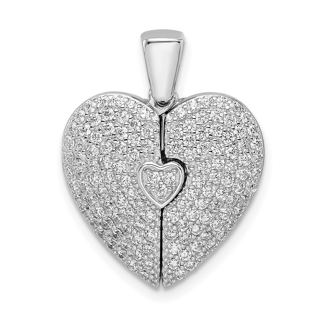 QP5503.jpg Sterling Silver Polished Rhodium-plated CZ Opening Heart Pendant - Image 1