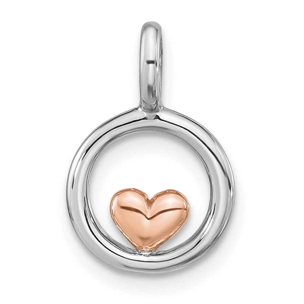 QP5514.jpg Sterling Silver RH-plated & Rose Gold-plated Polished Circle w/Heart Pendan - Image 1