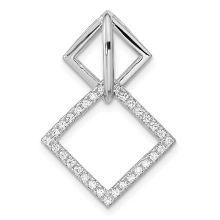 Pure Fire Sterling Silver Rhod-plated CZ Square Chain Slide Pendant
