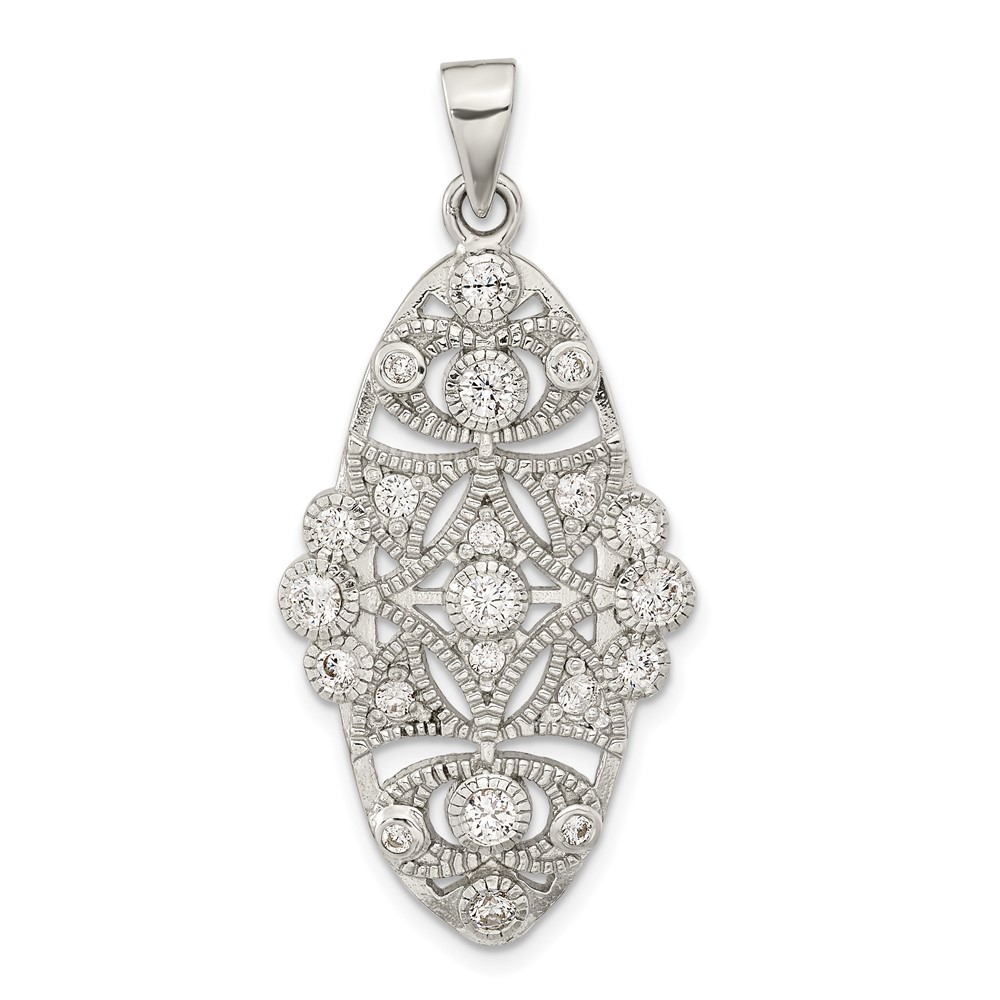 QP5544.jpg Sterling Silver Polished CZ Floral Pendant - Image 1