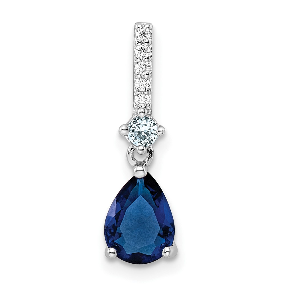 QP5608.jpg Sterling Silver Rhodium-plated CZ and Blue Glass Pendant - Image 1