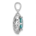 Sterling Silver Rhodium plated Aqua & White CZ Pendant - Image 2