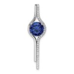 Sterling Silver Rhodium plated Blue & White CZ Slide Pendant