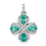 Sterling Silver Rhodium plated Teal & White CZ Pendant
