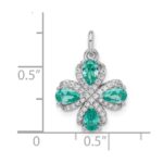 Sterling Silver Rhodium plated Teal & White CZ Pendant - Image 3