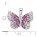 Sterling Silver Rhodium-plated Polished Pink CZ Butterfly Pendant - Image 3