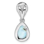 Sterling Silver Rhodium-plated Polished Teardrop Larimar Pendant - Image 4