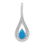Sterling Silver Rhodium-plated Polished Blue Created Opal & CZ Pendant
