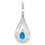 Sterling Silver Rhodium-plated Polished Blue Created Opal & CZ Pendant - Image 4