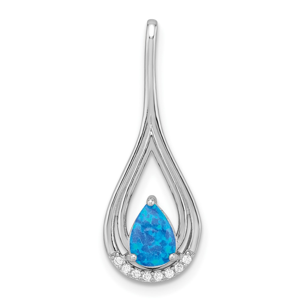 QP5671.jpg Sterling Silver Rhodium-plated Polished Blue Created Opal & CZ Pendant - Image 1