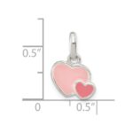 Sterling Silver Rhodium-plated Pink Enamel Double Heart Pendant - Image 3