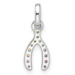 Sterling Silver Rhodium-plated Rainbow Nano Crystal Wishbone Pendant - Image 4