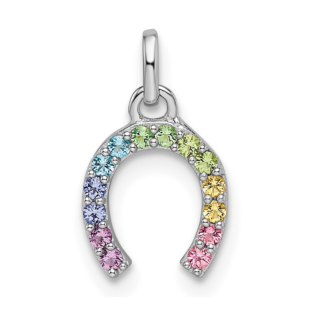 QP5686.jpg Sterling Silver Rhodium-plated Rainbow Nano Crystal Horseshoe Pendant - Image 1