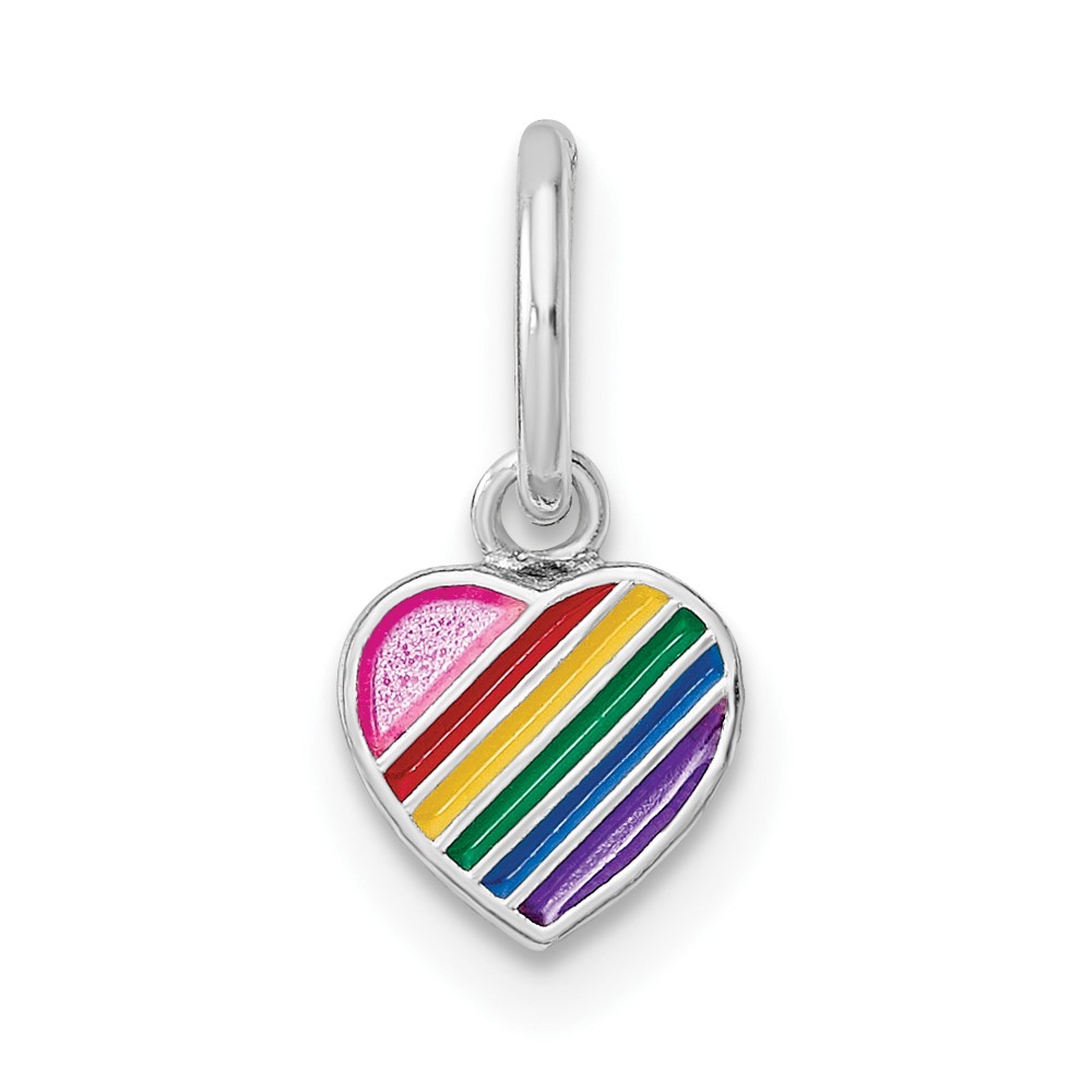QP5688.jpg Sterling Silver RH-pltd Polished Rainbow Enamel Heart Children's Pendant - Image 1