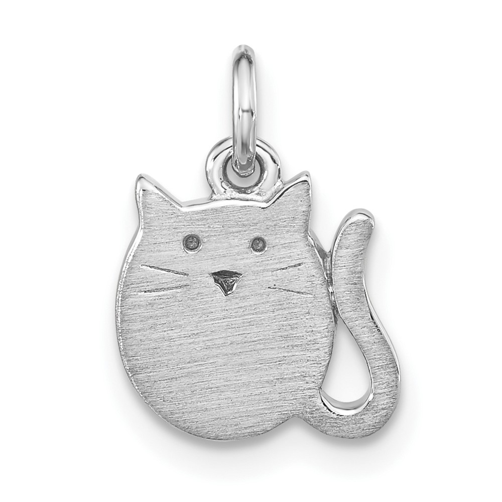 QP5698.jpg Sterling Silver Rhodium-plated Polished & Brushed Cat Children's Pendant - Image 1