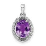 Sterling Silver Rhod-plated Oval 1.84 Amethyst/White Topaz Pendant
