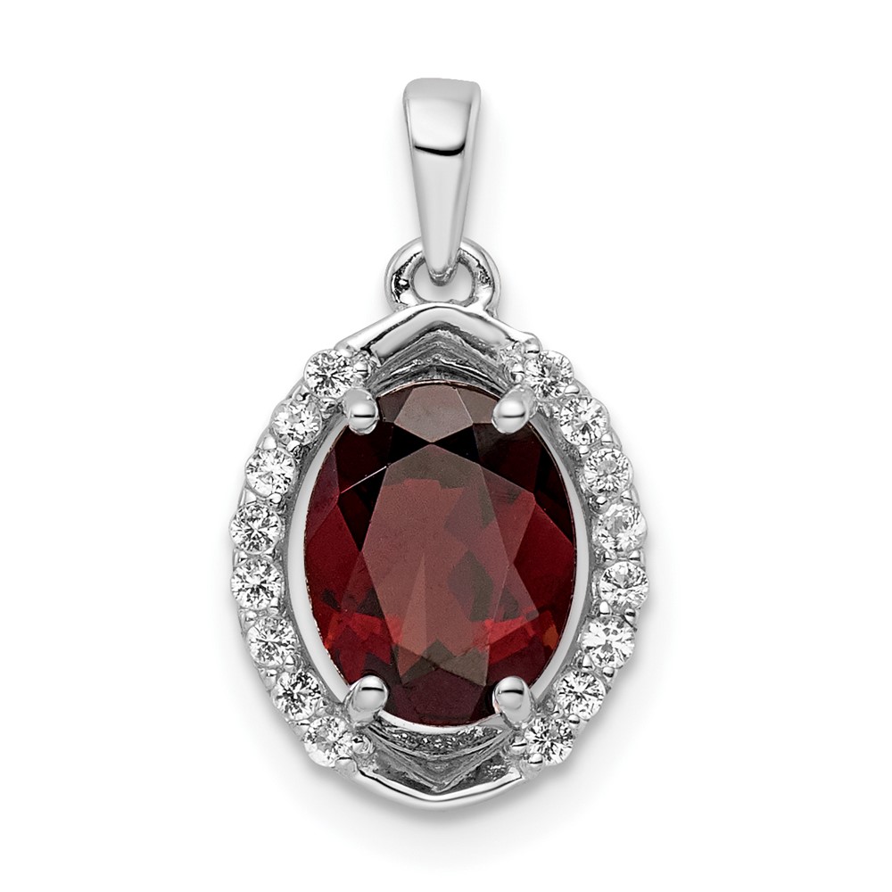 QP5711GA.jpg Sterling Silver RH-plated Oval 2.04t.w. Garnet/White Topaz Pendant - Image 1