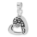 Sterling Silver Rhodium-plated Enamel Heart with Paw Prints Pendant - Image 4
