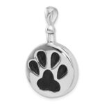 Sterling Silver Rh-plated Enamel Round Paw Print Ash Holder Pendant - Image 4