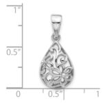 Sterling Silver Rhod-Plated Polished Half Dome Teardrop Filigree Pendant - Image 4