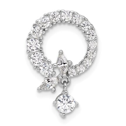 Sterling Silver Rhod-plated CZ Circle Chain Slide Pendant