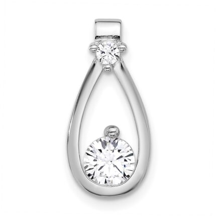 Sterling Silver Rhodium-plated with CZ Teardrop Shape Chain Slide