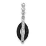 Sterling Silver Rhodium-plated Polished CZ Black Resin Pendant