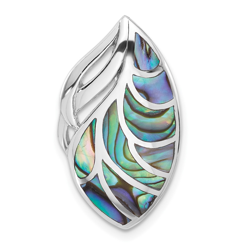 QP5753.jpg Sterling Silver Rhodium-Plated Polished Oval Abalone Chain Slide Pendant - Image 1